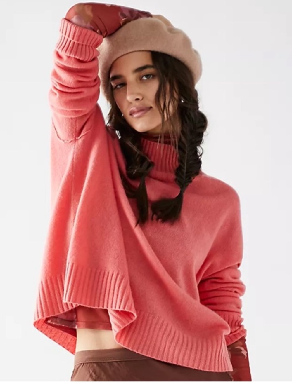 Free People Poppy Cashmere Mock Neck Sweater Peach Pink large